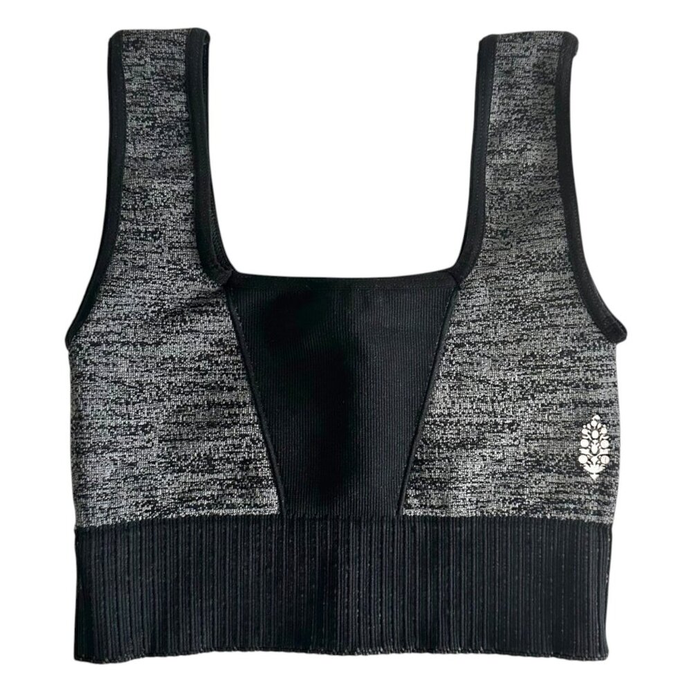 FP Movement by Free People Black and Heathered Gray Ribbed Sports Bra